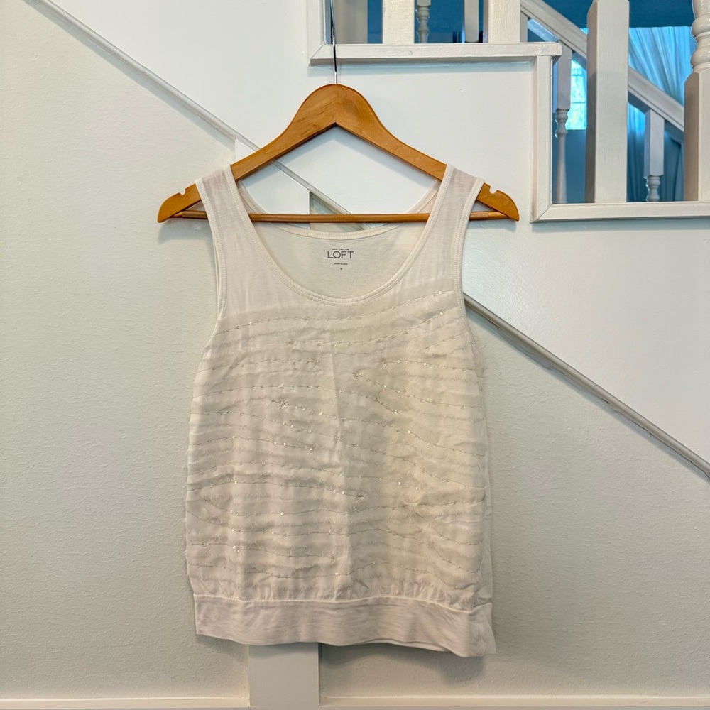 LOFT Ivory Textured Sequin Tank Top size XS